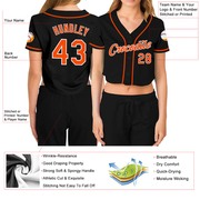 Custom Women's Black Orange-White V-Neck Cropped Baseball Jersey