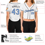 Custom Women's White Light Blue-Steel Gray V-Neck Cropped Baseball Jersey