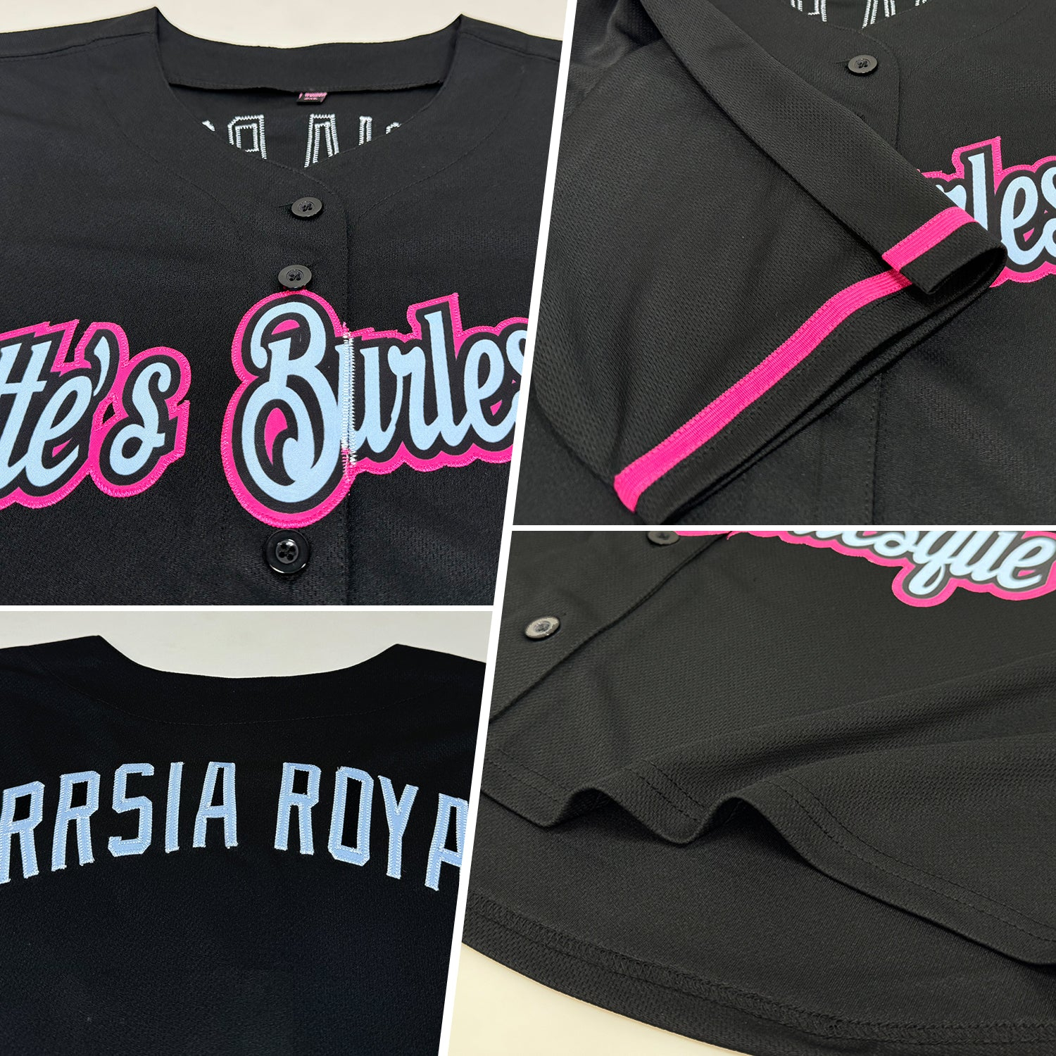 Custom Women's Black Pink-Light Blue V-Neck Cropped Baseball Jersey