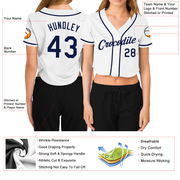 Custom Women's White Navy V-Neck Cropped Baseball Jersey