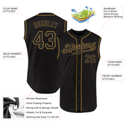 Custom Black Black-Old Gold Authentic Sleeveless Baseball Jersey