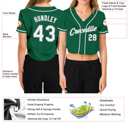 Custom Women's Kelly Green White-Gray V-Neck Cropped Baseball Jersey
