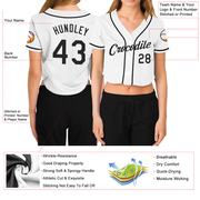 Custom Women's White Black V-Neck Cropped Baseball Jersey