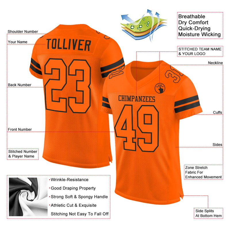 Custom Orange Orange-Black Mesh Authentic Football Jersey