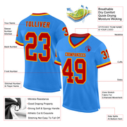 Custom Powder Blue Red-Gold Mesh Authentic Throwback Football Jersey