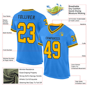 Custom Powder Blue Gold-Black Mesh Authentic Throwback Football Jersey