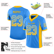 Custom Powder Blue Gold-White Mesh Drift Fashion Football Jersey