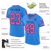 Custom Powder Blue Pink Black-Light Blue Mesh Authentic Throwback Football Jersey