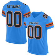 Custom Powder Blue Black-Orange Mesh Authentic Football Jersey
