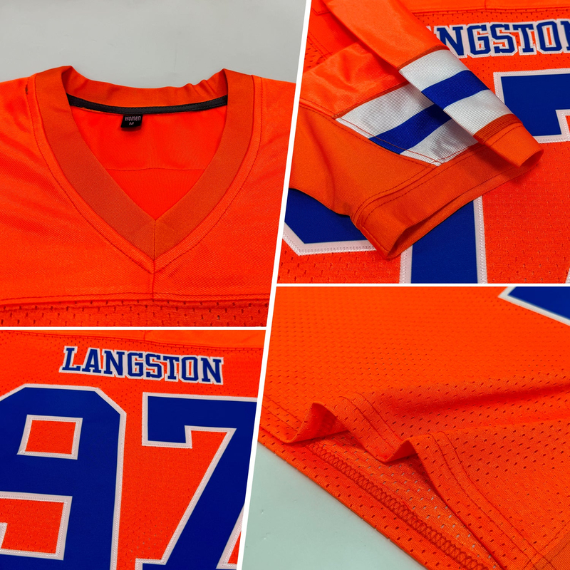 Custom Orange Royal-White Mesh Authentic Football Jersey