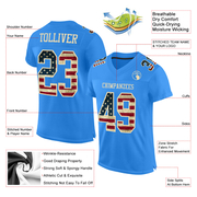 Custom Powder Blue Vintage USA Flag-City Cream Mesh Authentic Football Jersey