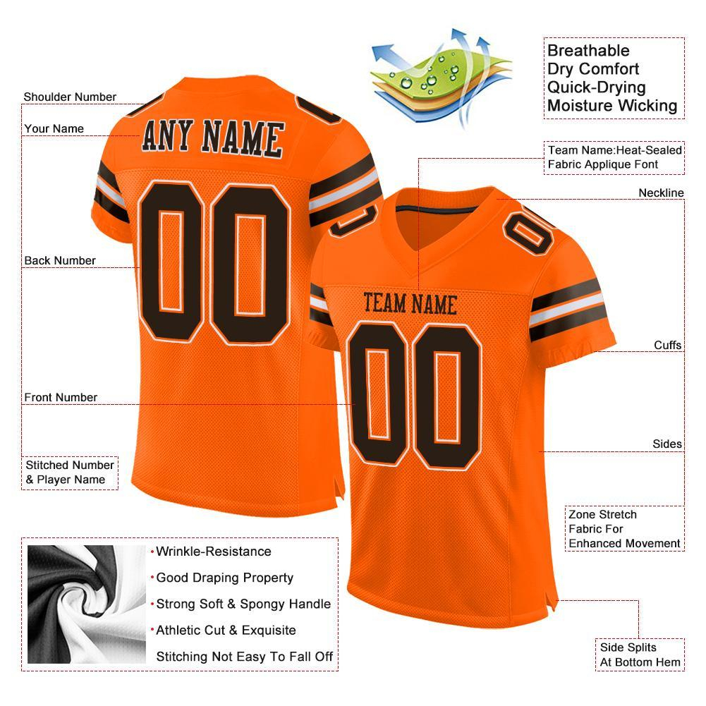 Custom Orange Brown-White Mesh Authentic Football Jersey