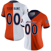 Custom Orange Navy-White Mesh Split Fashion Football Jersey
