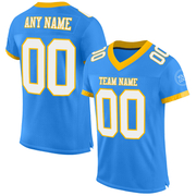 Custom Powder Blue White-Gold Mesh Authentic Football Jersey