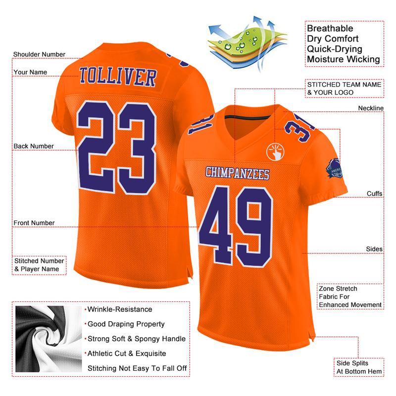Custom Orange Purple-White Mesh Authentic Football Jersey