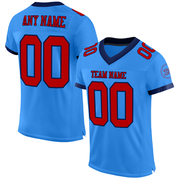 Custom Powder Blue Red-Navy Mesh Authentic Football Jersey