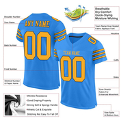 Custom Powder Blue Gold-Navy Mesh Authentic Football Jersey