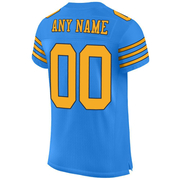 Custom Powder Blue Gold-Navy Mesh Authentic Football Jersey