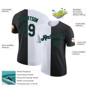 Custom Black White-Kelly Green Split Fashion Performance T-Shirt