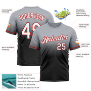 Custom Gray Black-Red Fade Fashion Performance T-Shirt