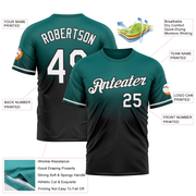 Custom Teal White-Black Fade Fashion Performance T-Shirt