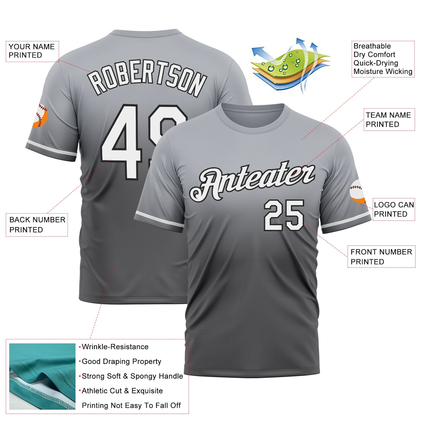 Custom Gray Steel Gray-Black Fade Fashion Performance T-Shirt