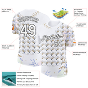 Custom White Black 3D Pickleball Paddles Balls Floral Performance T-Shirt