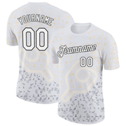 Custom White Black 3D Pickleball Paddles Balls Floral Performance T-Shirt