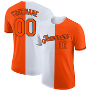 Custom Orange White-Black Split Fashion Performance T-Shirt