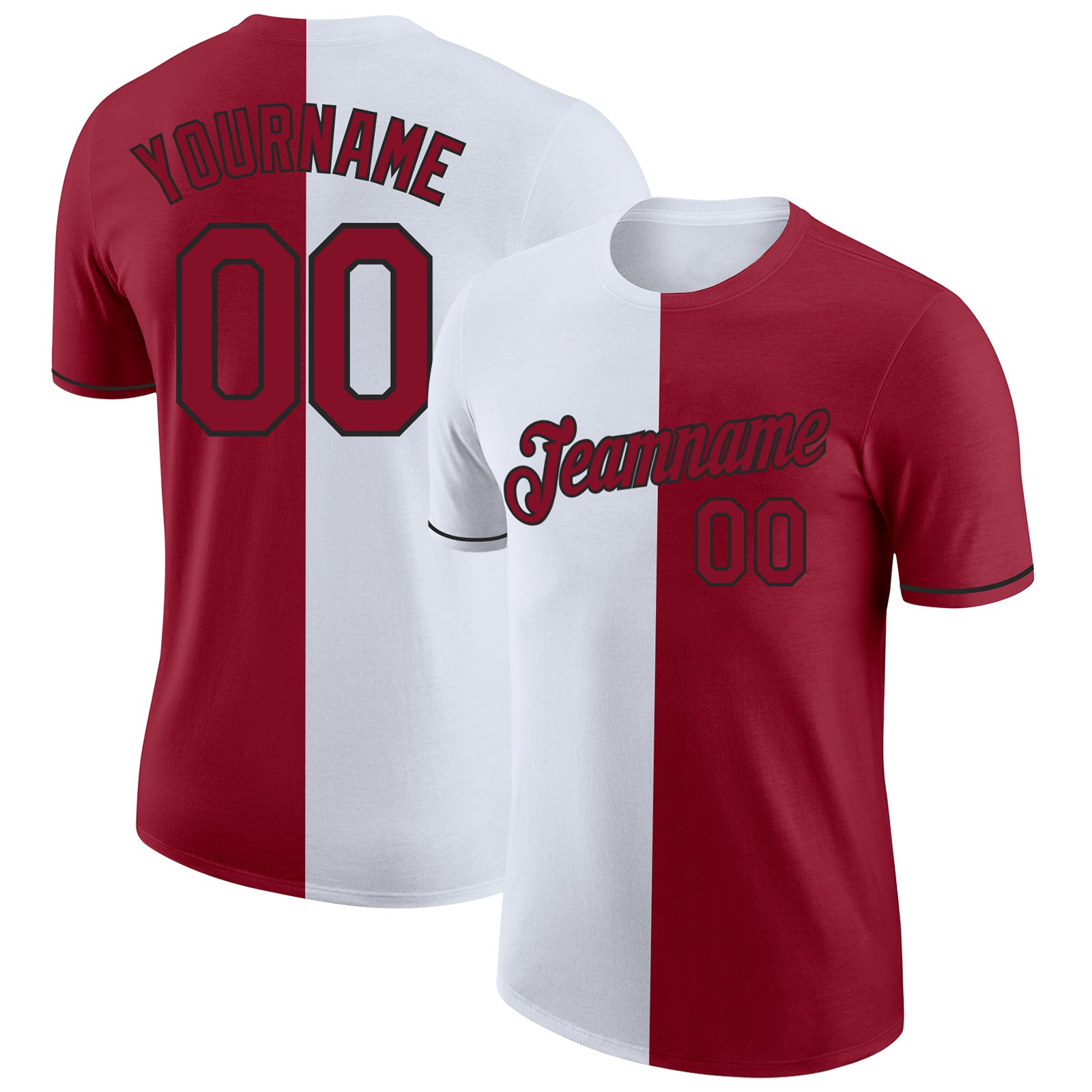 Custom Crimson White-Black Split Fashion Performance T-Shirt