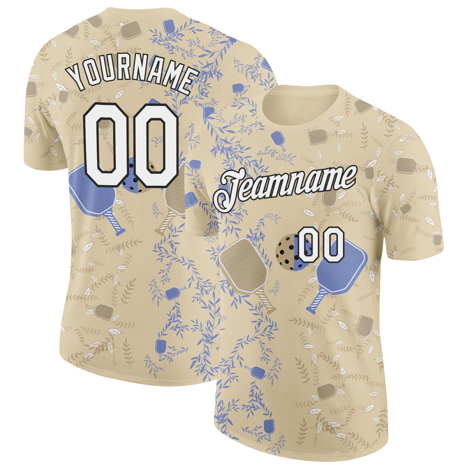 Custom Cream White-Black 3D Pickleball Paddles Balls Floral Performance T-Shirt
