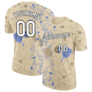 Custom Cream White-Black 3D Pickleball Paddles Balls Floral Performance T-Shirt