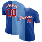 Custom Royal Red-Light Blue Split Fashion Performance T-Shirt