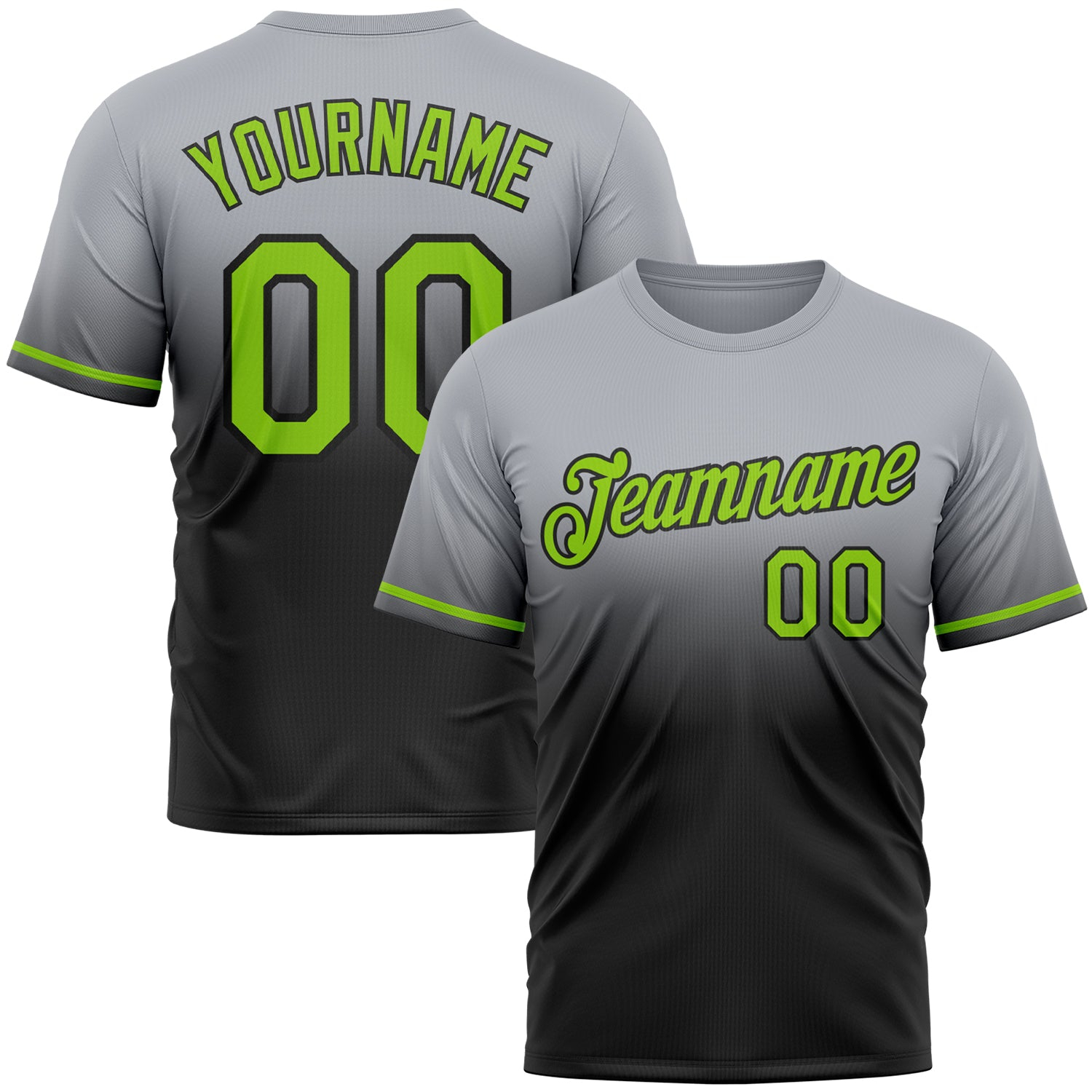 Custom Gray Neon Green-Black Fade Fashion Performance T-Shirt