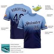 Custom Light Blue Navy-White Fade Fashion Performance T-Shirt