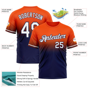 Custom Orange White-Navy Fade Fashion Performance T-Shirt