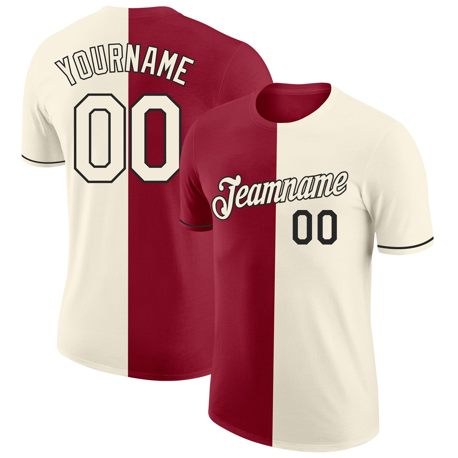Custom Cream Crimson-Black Split Fashion Performance T-Shirt