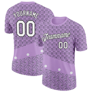 Custom Light Purple White-Black 3D Pickleball Balls Floral Performance T-Shirt