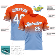 Custom Orange White-Light Blue Fade Fashion Performance T-Shirt