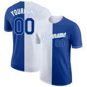 Custom Royal White-Light Blue Split Fashion Performance T-Shirt