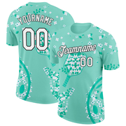Custom Green White-Black 3D Pickleball Paddles Balls Floral Performance T-Shirt