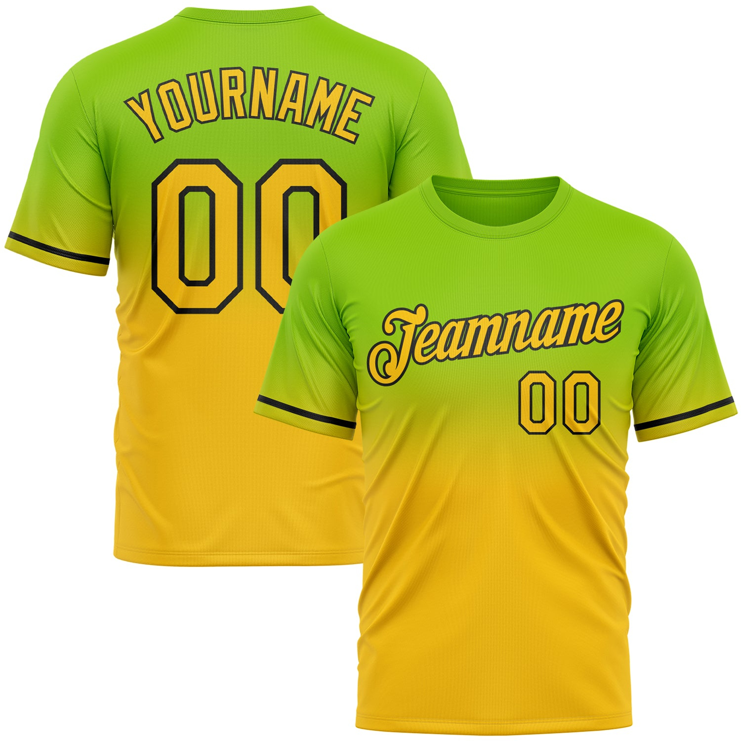 Custom Neon Green Yellow-Black Fade Fashion Performance T-Shirt