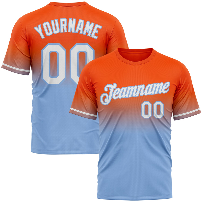 Custom Orange White-Light Blue Fade Fashion Performance T-Shirt
