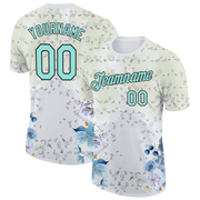 Custom White Ice Blue-Black 3D Pickleball Paddles Balls Floral Performance T-Shirt