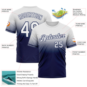 Custom White Navy Fade Fashion Performance T-Shirt