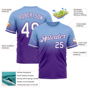 Custom Light Blue White-Purple Fade Fashion Performance T-Shirt