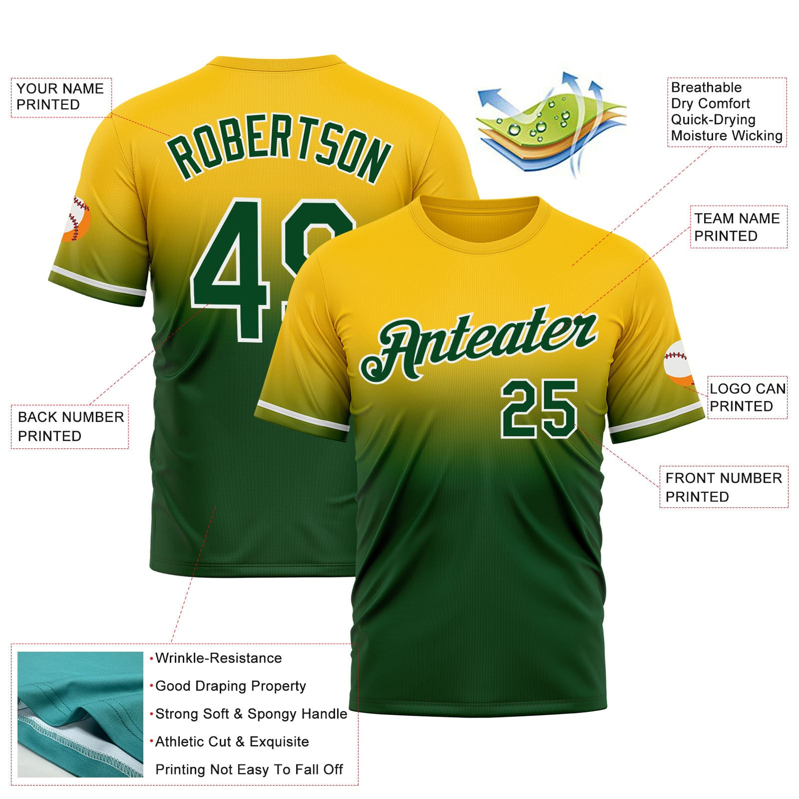 Custom Yellow Green-White Fade Fashion Performance T-Shirt