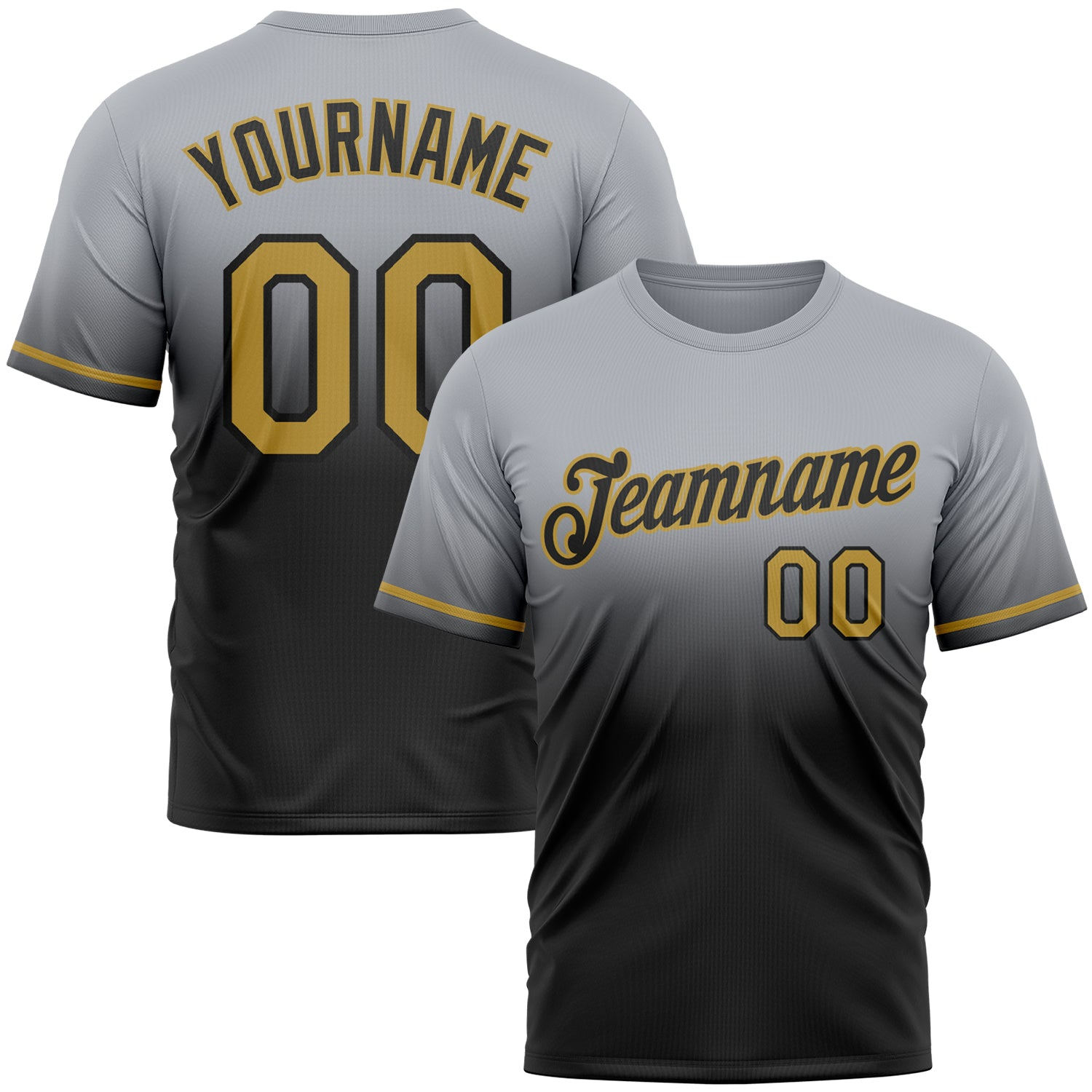 Custom Gray Old Gold-Black Fade Fashion Performance T-Shirt