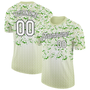 Custom Green White-Black 3D Pickleball Balls Floral Performance T-Shirt