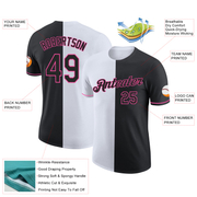 Custom Black White-Pink Split Fashion Performance T-Shirt